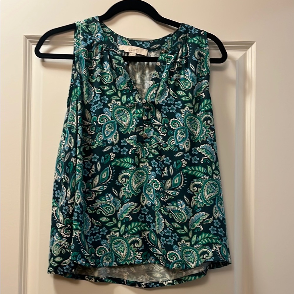LOFT Green and Blue Paisley Sleeveless Blouse